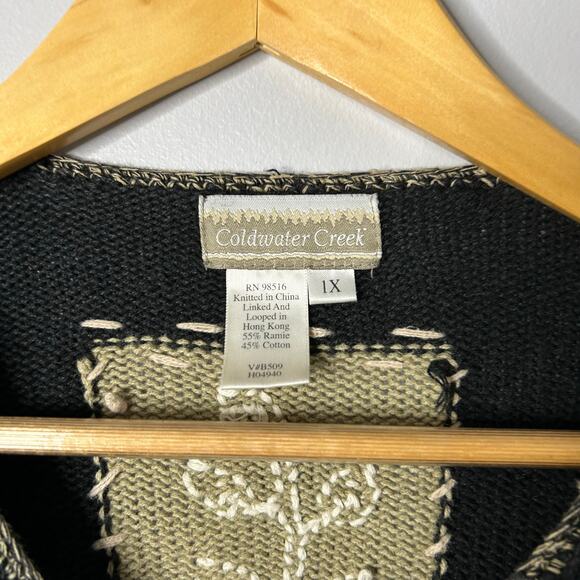 VTG Coldwater Creek Fall Patchwork Cardigan Sweater Wood Button Womens 1x Black - Picture 3 of 7